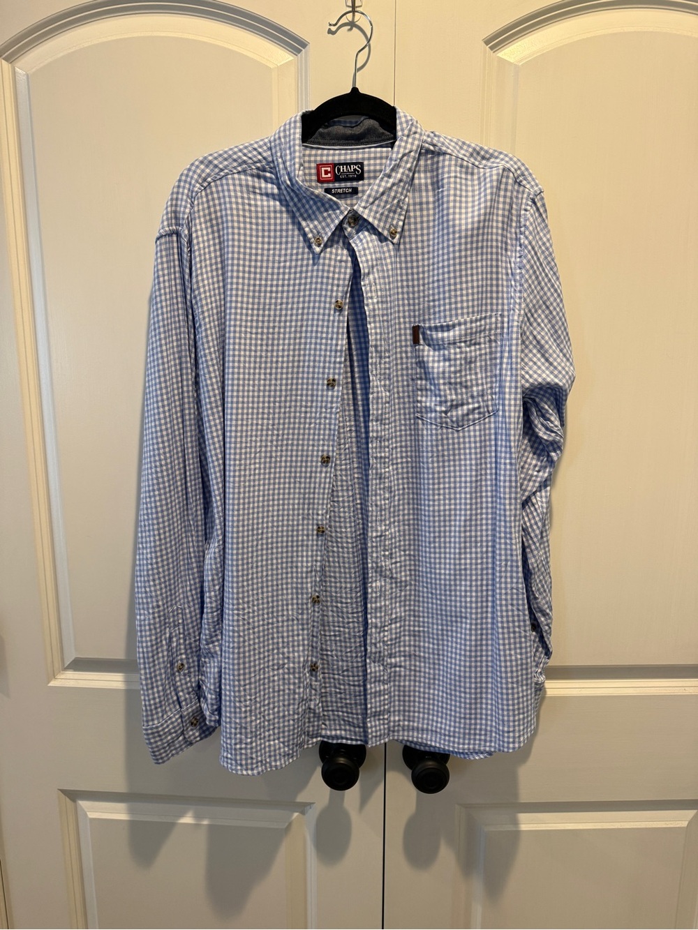 Chaps Men's Light Blue and White Gingham Button-Down Shirt